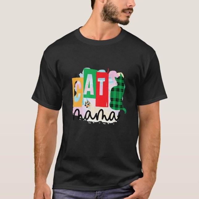 T-shirt Patchwork Graphique Chat Maman (Devant)