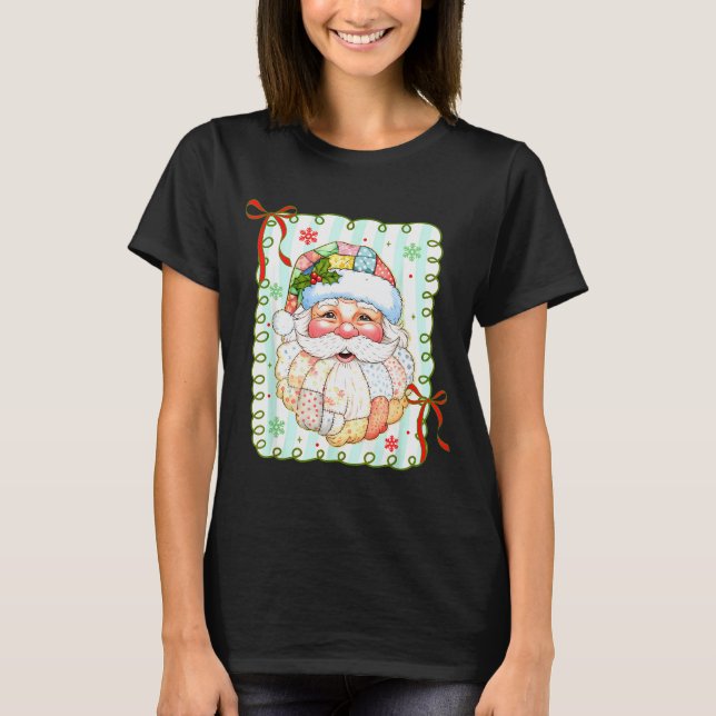 T-shirt Patchwork Santa Claus Face Coquette Merry Christma (Devant)