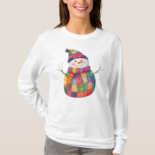 T-shirt Patchwork Snowman coloré Noël d'hiver