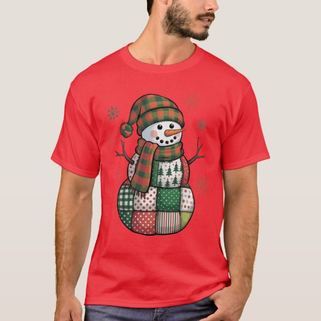 T-shirt Patchwork Snowman Retro Funny Christmas Xmas Snowm (Devant)