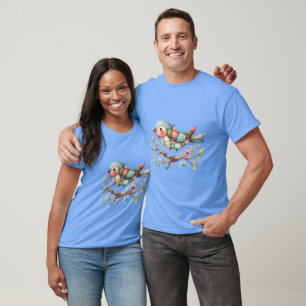 T-shirt Patchwork Songbird on Blooming Branch