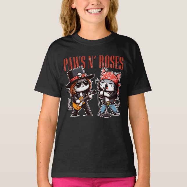 T-shirt Pâtes mignonnes 'N Rose Funny Rock Chat fille cade (Devant)