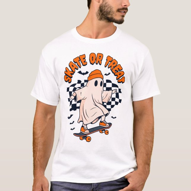 T-shirt Patinage ou traitement du fantôme Halloween (Devant)