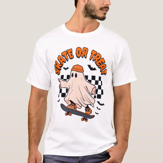 T-shirt Patinage ou traitement du fantôme Halloween (Devant)