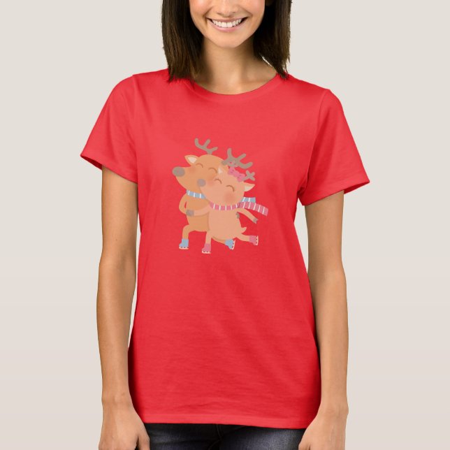 T-shirt Patinage sur glace sur glace sur les rennes d'hive (Devant)