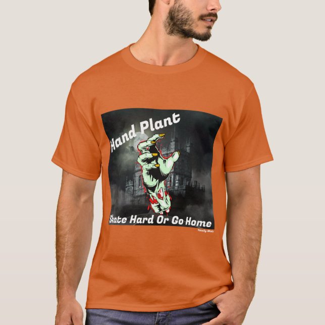 T-shirt Patiner Dur Ou Rendre À La Maison Orange Skateboar (Devant)