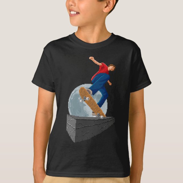 T-shirt patineur pixelated de lune (Devant)
