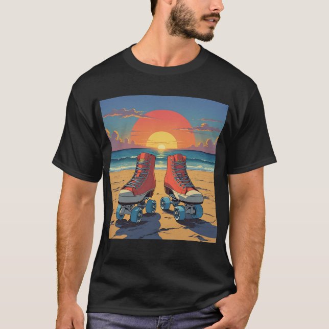 T-shirt Patins de coucher de soleil - Roller Disco Beach T (Devant)