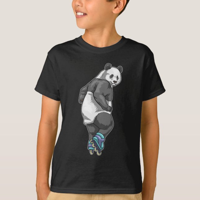 T-shirt Patins en ligne de Panda (Devant)