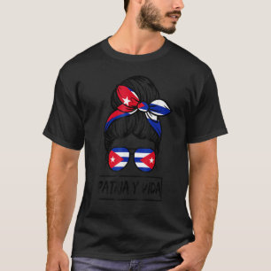 T-shirt Patria Y Vida Sos Cuba Drapeau Messy Cheveux Femme