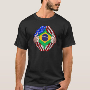 T-shirt Patrimoine brésilien Brésil Racines USA Drapeau AD