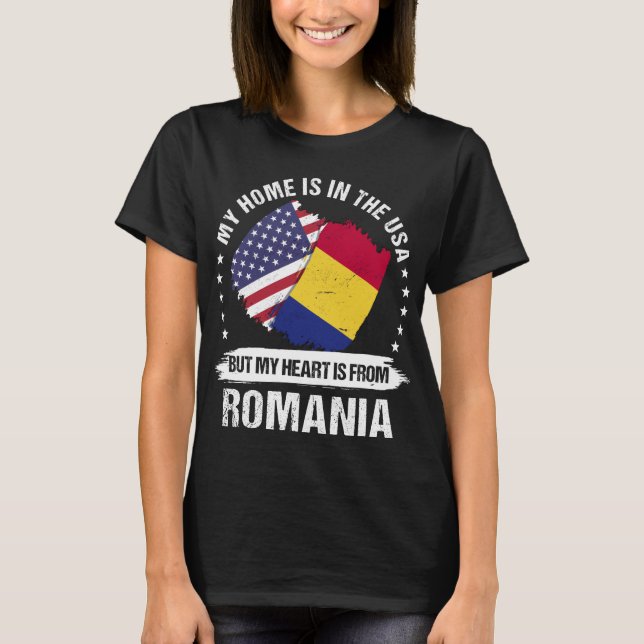 T-shirt Patriote Américain Roumanie Drapeau Roumain Racine (Devant)