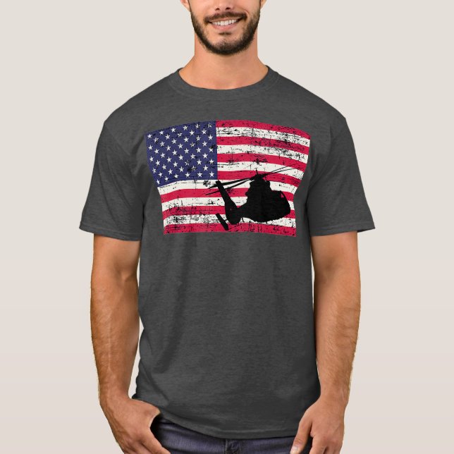 T-shirt Patriotic AS365 Dauphin Helicopter American flag (Devant)