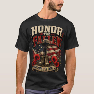 T-shirt Patriotic Fallen Hero Boots Helmet Red Poppies Gra