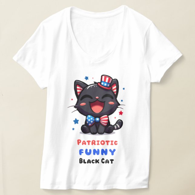 T-shirt Patriotic Funny Black Cat Shirt for 4th July (Poser)