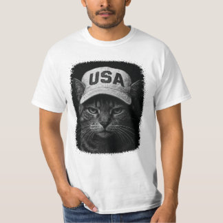 T-shirt Patriotic Grumpy Cat – USA Hat Black & White