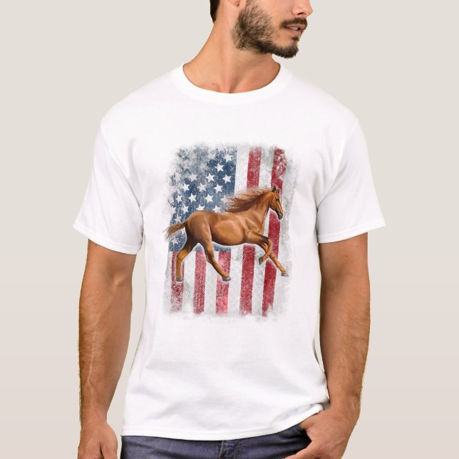 T-shirt Patriotic Horse American Flag (Devant)