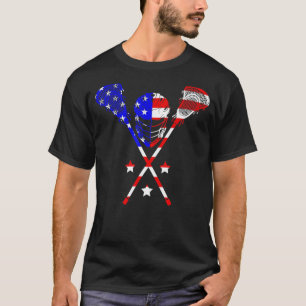 T-shirt Patriotic Lacrosse USA Drapeau Lax Bâtons de casqu
