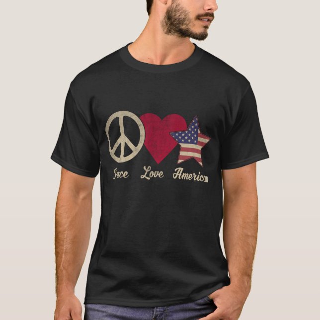 T-shirt Patriotic Love American Flag Paix 4 juillet (Devant)
