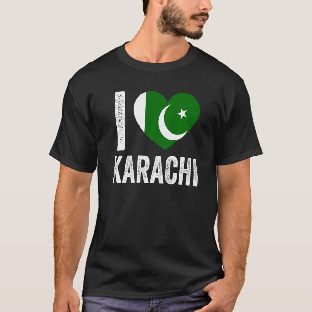 T-shirt Patriotic Pakistani Pakistan Flag I Love Karachi (Devant)