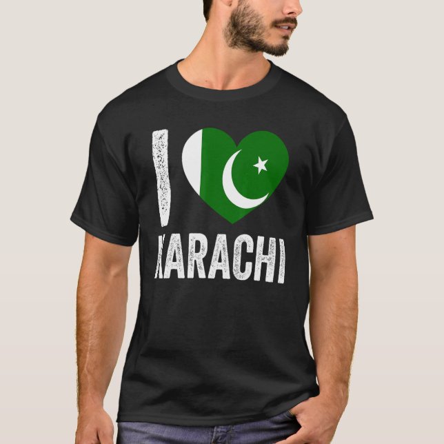 T-shirt Patriotic Pakistani  Pakistan Flag  I Love Karachi (Devant)