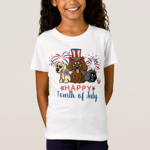 T-Shirt Patriotique 4 juillet Chiens Feu d'artifice