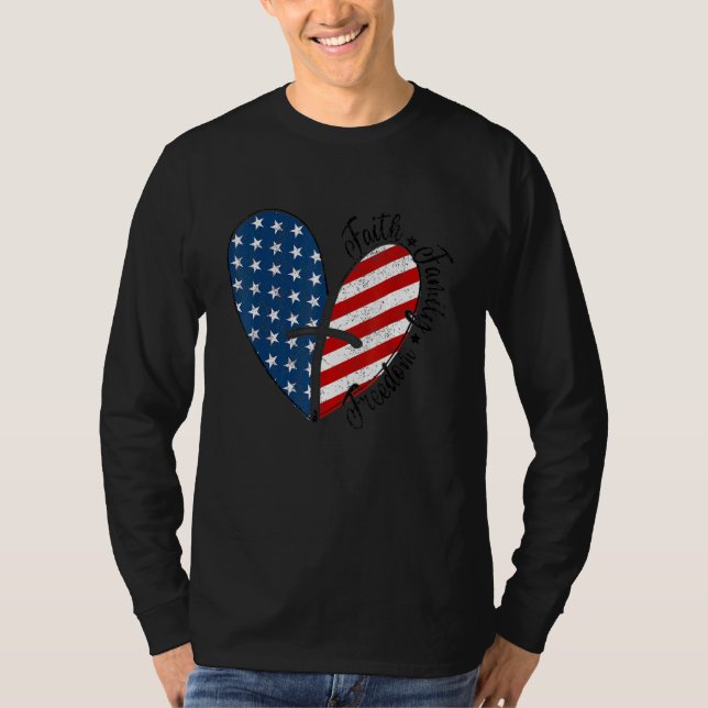 T-shirt Patriotique 4 juillet Drapeau Américain Foi Coeur  (Devant)