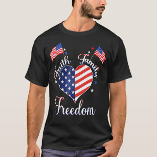 T-shirt Patriotique 4 juillet Drapeau Américain Foi Coeur