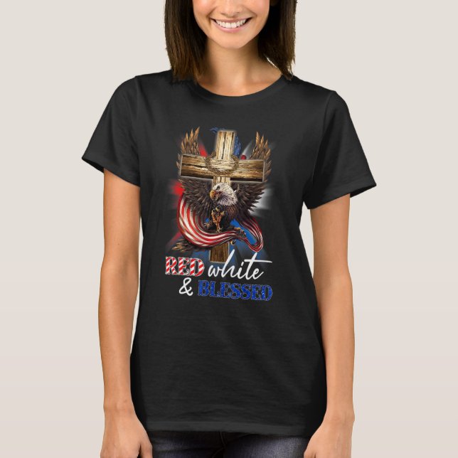 T-shirt Patriotique Américain Avec Drapeau Aigle Rouge Bla (Devant)