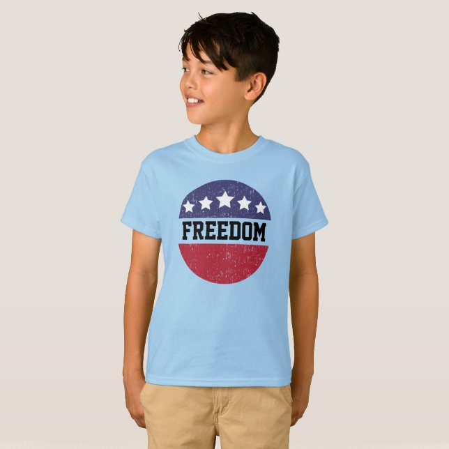 T-shirt Patriotique Américain Perturbé Liberté Rouge Blanc (Devant entier)
