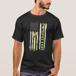 T-shirt Patriotique American Flag Pipefitter Plumber Pipe 
