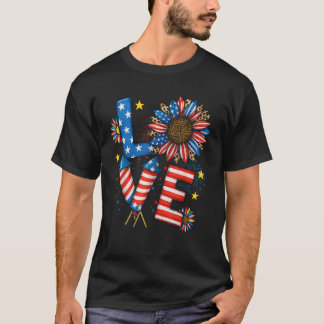 T-shirt Patriotique AMOUR 4 juillet Drapeau Américain Fil