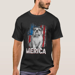 T-shirt Patriotique anglais Bulldog américain Drapeau Vint