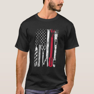 T-shirt Patriotique Barbier Américain Drapeau Ciseaux Lame