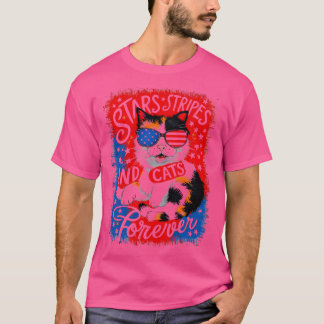 T-shirt Patriotique Chat Papa USA Drapeau 4 juillet Indépe