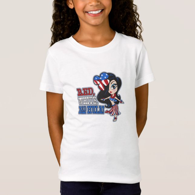 T-Shirt Patriotique des filles rouge, blanche et hula (Devant)