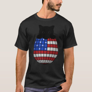 T-shirt Patriotique Disco Ball American Flag Black Cat Dis