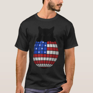 T-shirt Patriotique Disco Ball American Flag Black Cat Dis
