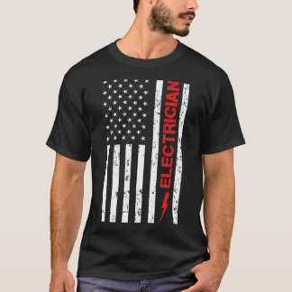 T-shirt Patriotique Electricien Américain Drapeau Funny Li