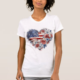 T-shirt Patriotique Floral Heart