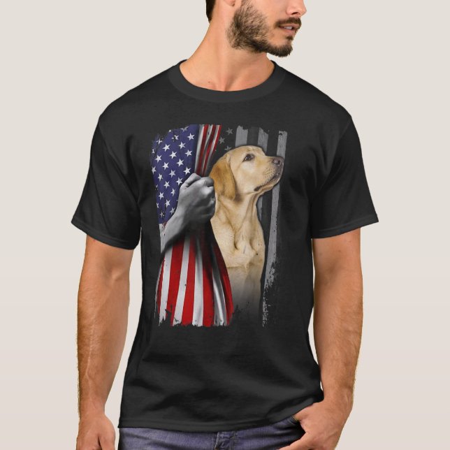 T-shirt Patriotique Jaune Labrador Américain Drapeau Famil (Devant)