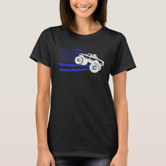 T-shirt Patriotique Monster Truck Driver Rider American Fl