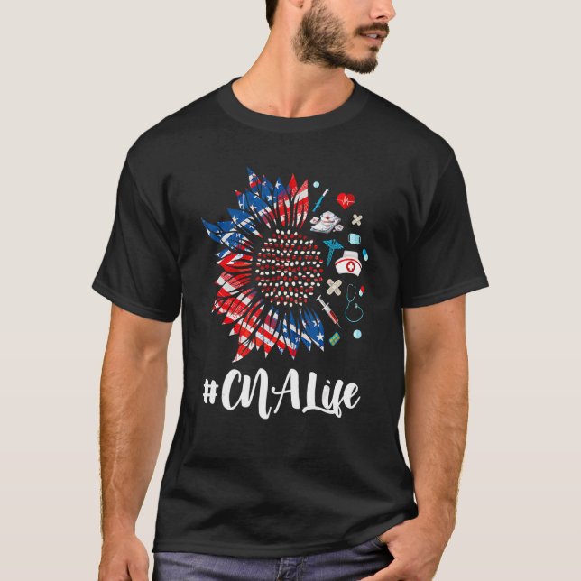 T-shirt Patriotique Nurse Can 4 juillet American Flag Sunf (Devant)