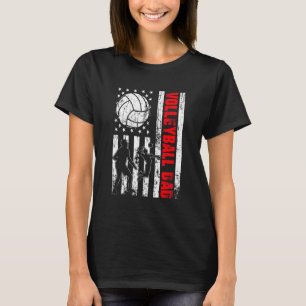 T-shirt Patriotique Retro Usa American Flag Volleyball Pap