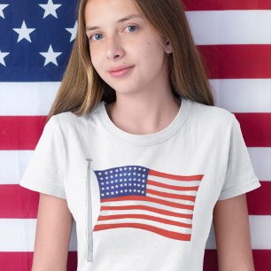 T-Shirt Patriotique Rouge Blanc et Bleu Filles tendance