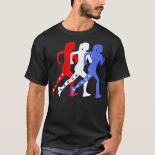 T-shirt Patriotique Rouge Bleu Bleu Étoiles Courir des fem