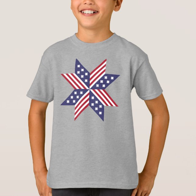 T-shirt Patriotique Rouge Bleu Bleu Natif Étoiles Grandes (Devant)