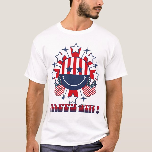 T-shirt Patriotique super Happy Face signe de paix - Happy (Devant)