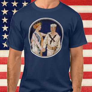 T-shirt Patriotisme vintage, Lady Liberty avec Marine Seam