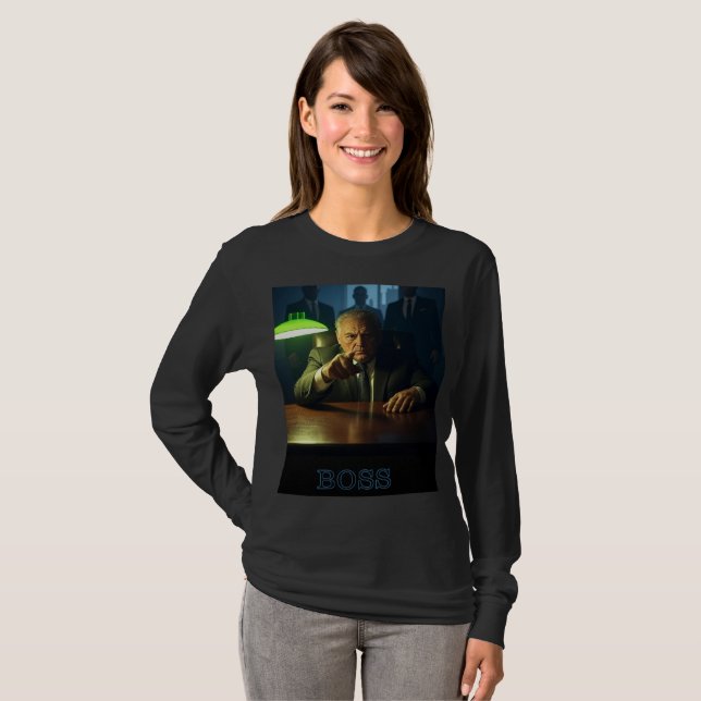 T-shirt Patron avec texte femmes noir manches longues T-sh (Devant entier)